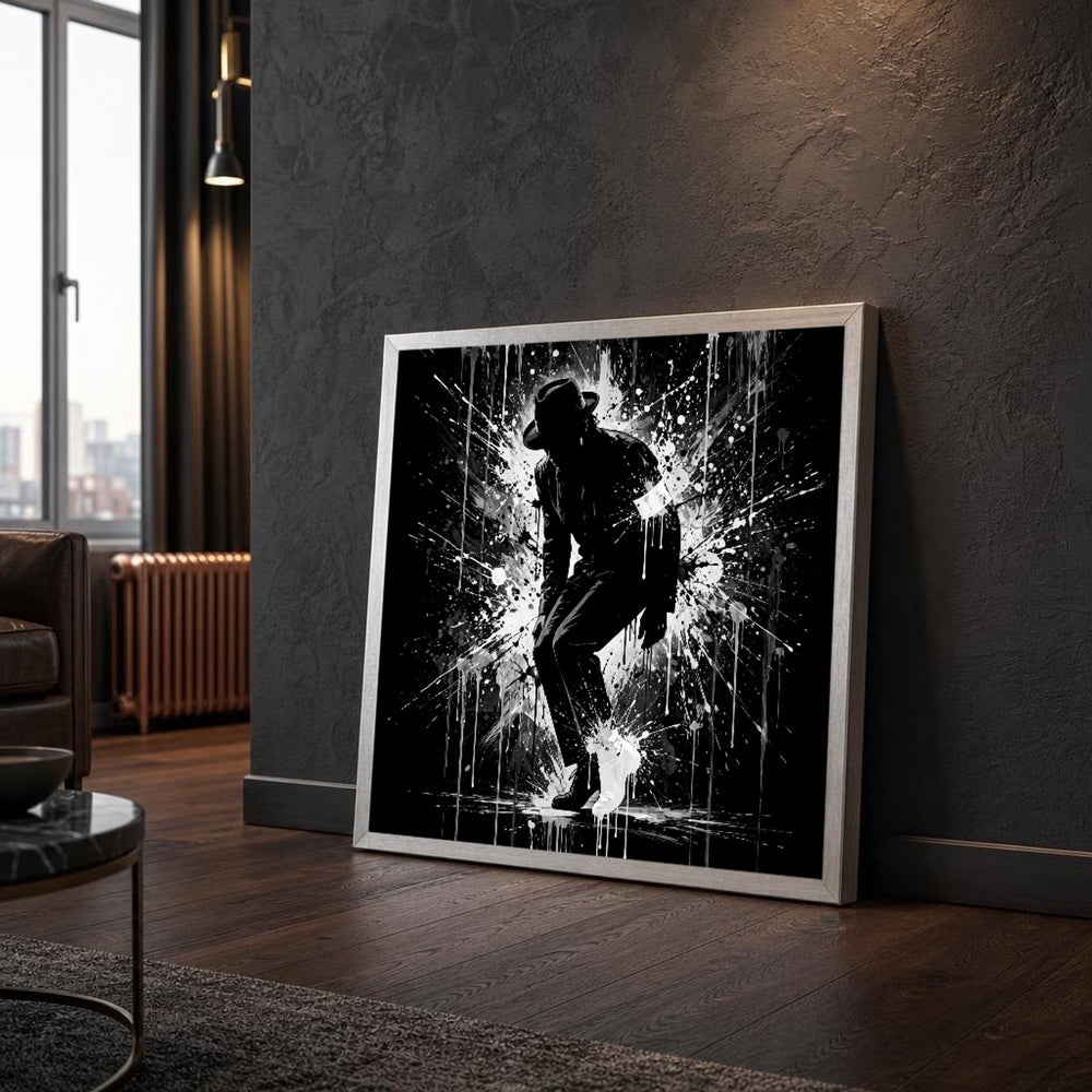 Black and White Michael Jackson Dancer in Canvas Wall Art, Iconic Dance Pose, Silhouette