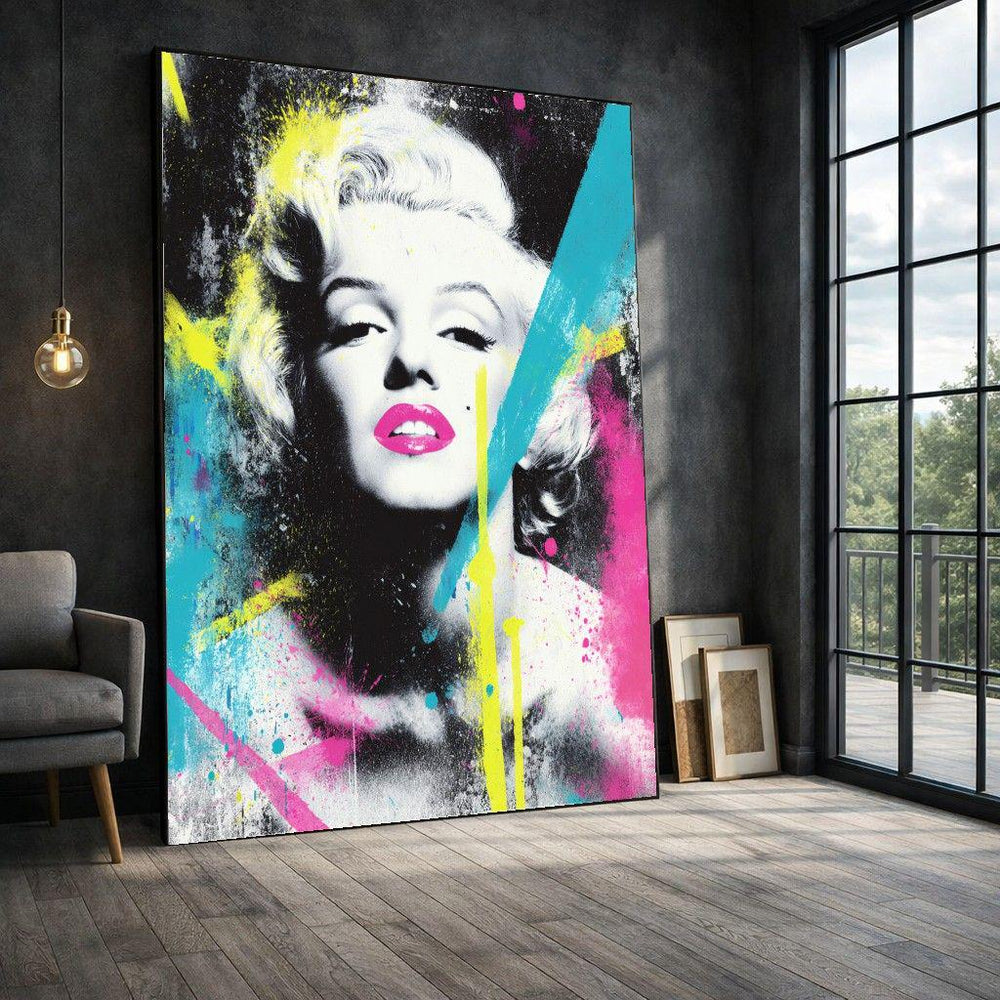 Marilyn Monroe Neon Pop Art Canvas Wall Art, Vibrant Portrait Print, Retro Living