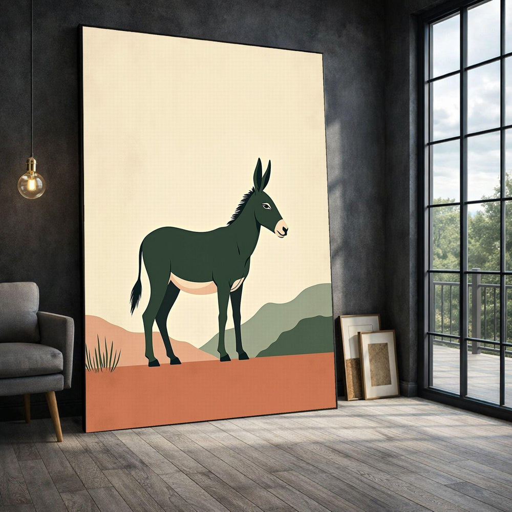 Minimalist Donkey Framed Wall Art, Earth Tones Framed Wall Art, Farmhouse Living, Modern Art Canvas Print