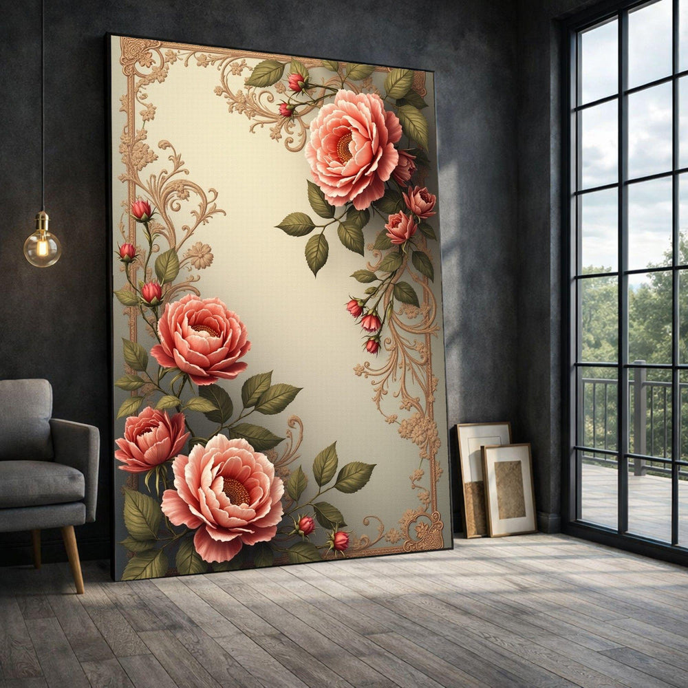 Vintage Rose Framed Wall Art, Floral Framed Wall Art, Farmhouse Living, Botanical Floral Canvas Print, Rustic Farmhouse Living Room Decor