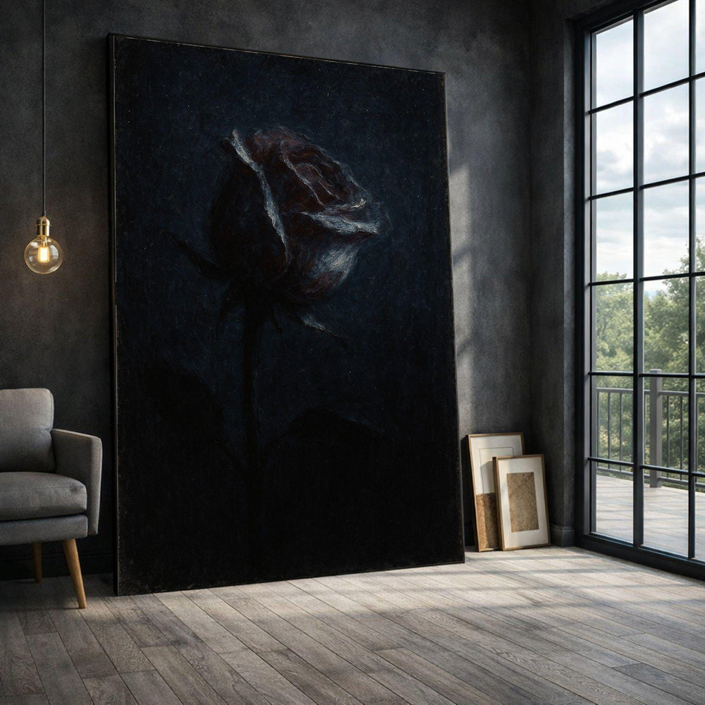 Dark Rose Framed Wall Art, Moody Floral Framed Wall Art, Living Room Decor, Botanical Floral Canvas Print, Modern Living Room Wall Decor