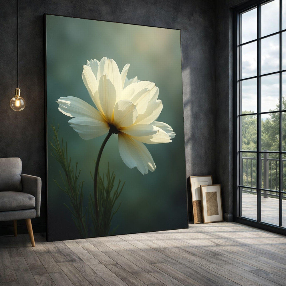 White Wildflower Framed Wall Art, Pastel Framed Wall Art, Farmhouse Living, Botanical Floral Canvas Print