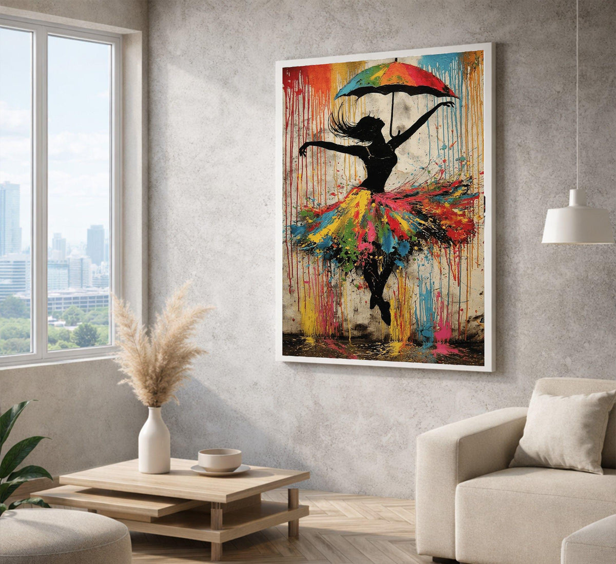 Image 4 of Ballerina Silhouette Framed Wall Art, Colorful Umbrella Dance Canvas Print, Living Room Decor