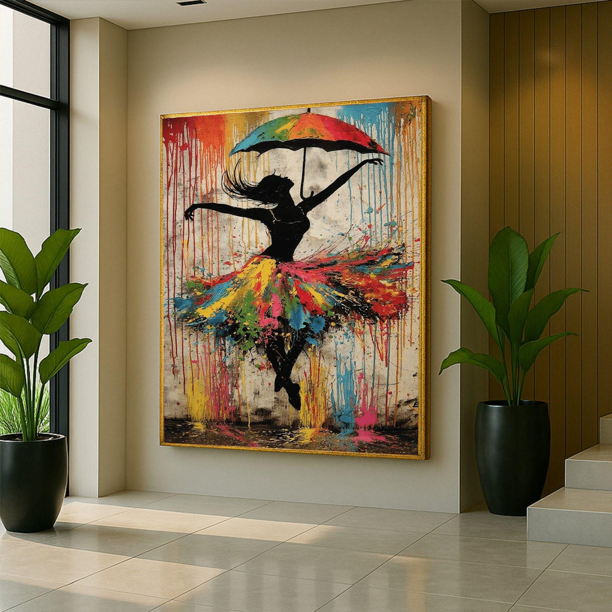 Image 5 of Ballerina Silhouette Framed Wall Art, Colorful Umbrella Dance Canvas Print, Living Room Decor