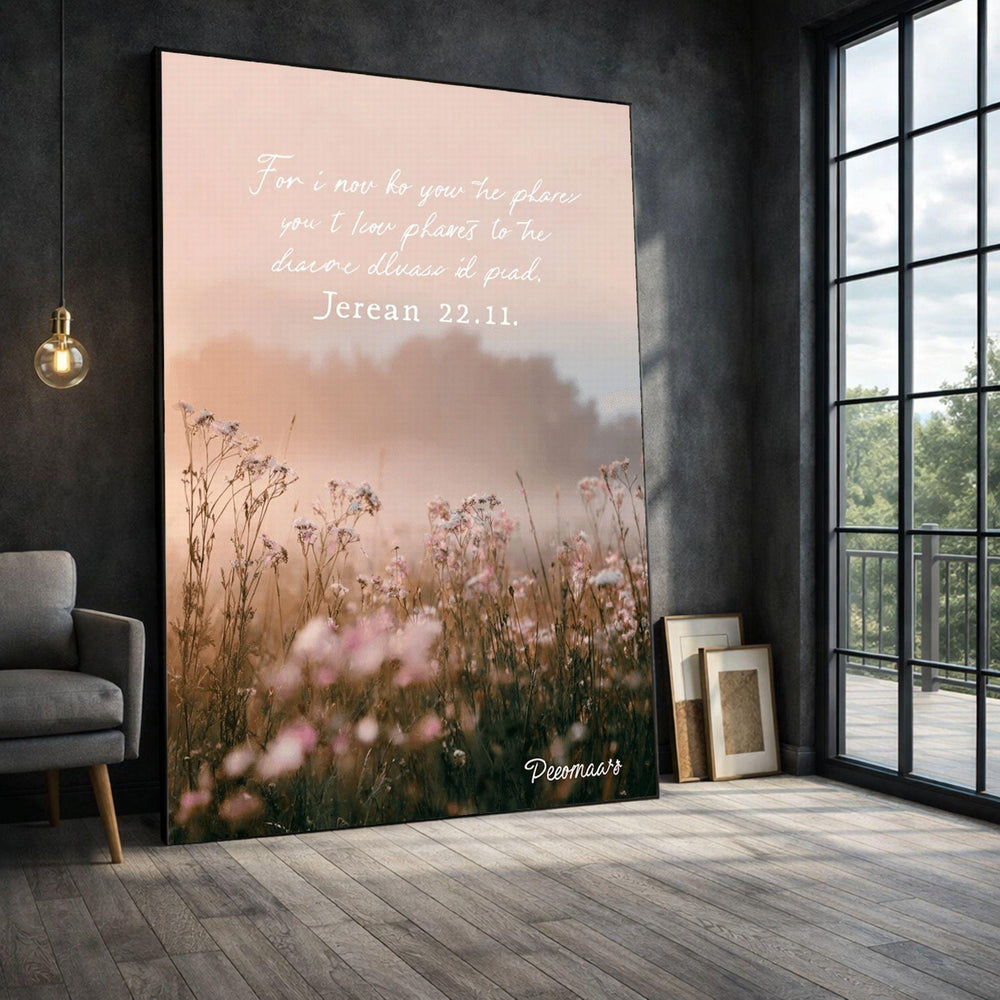 Bible Art Canvas Wall Print, Pastel Wildflower Landscape, Christian Faith Framed Wall Art, Religious Spiritual Canvas Print
