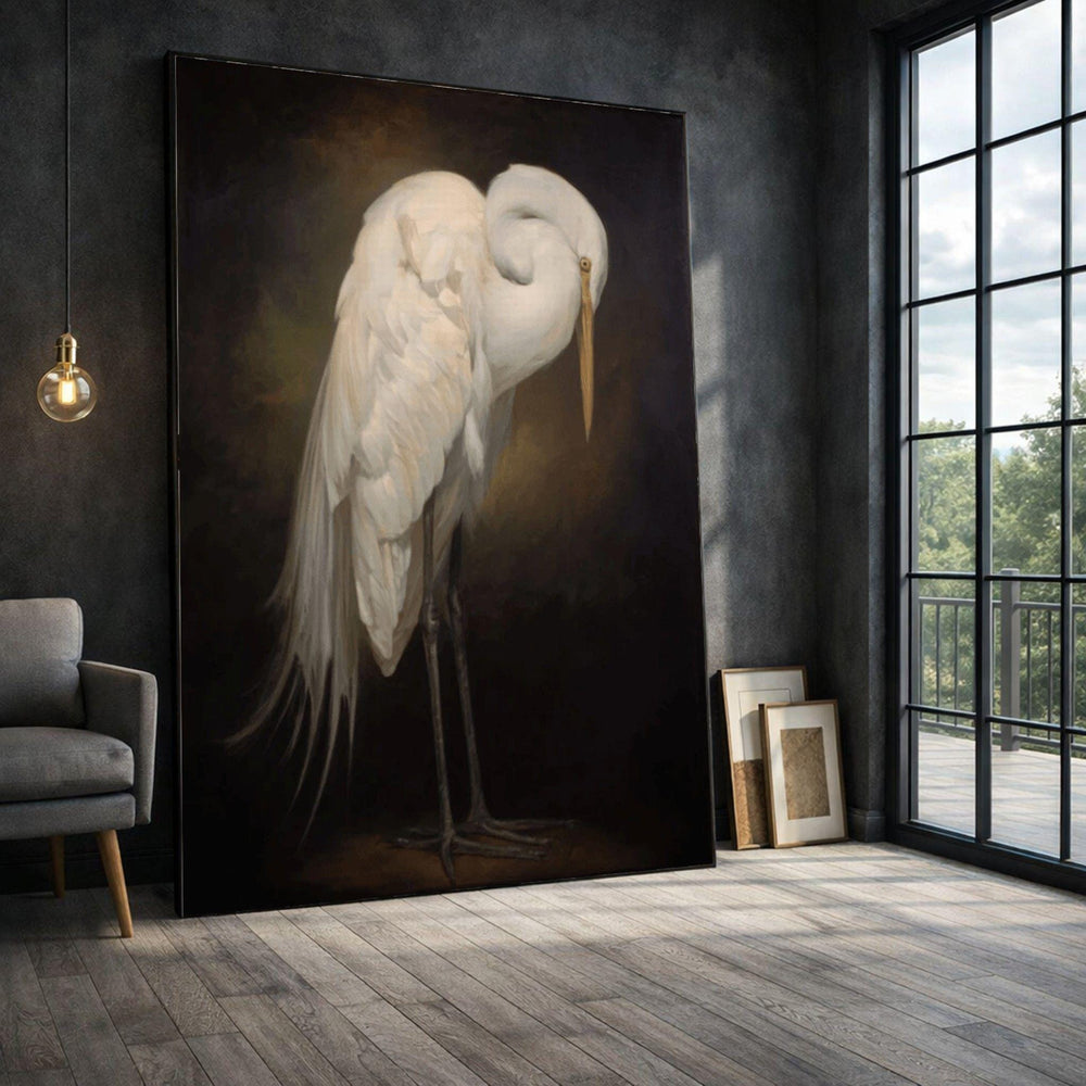 Crane Framed Wall Art, Neutral Tones Framed Wall Art, Minimalist Living Room Decor, Modern Art Canvas Print, Minimalist Modern Bedroom Decor