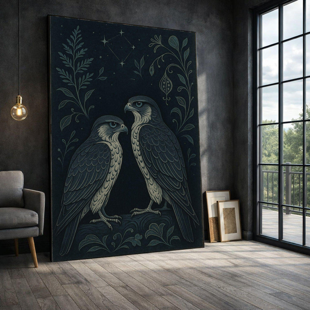 Falcon Botanical Framed Wall Art, Dark Floral Canvas Print, Vintage Nature Living
