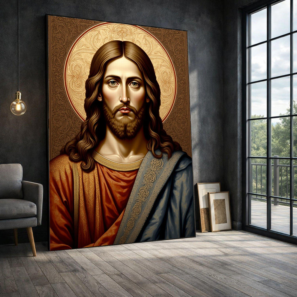 Jesus Portrait Framed Wall Art, Byzantine Religious Canvas Print, Sacred Christian Living