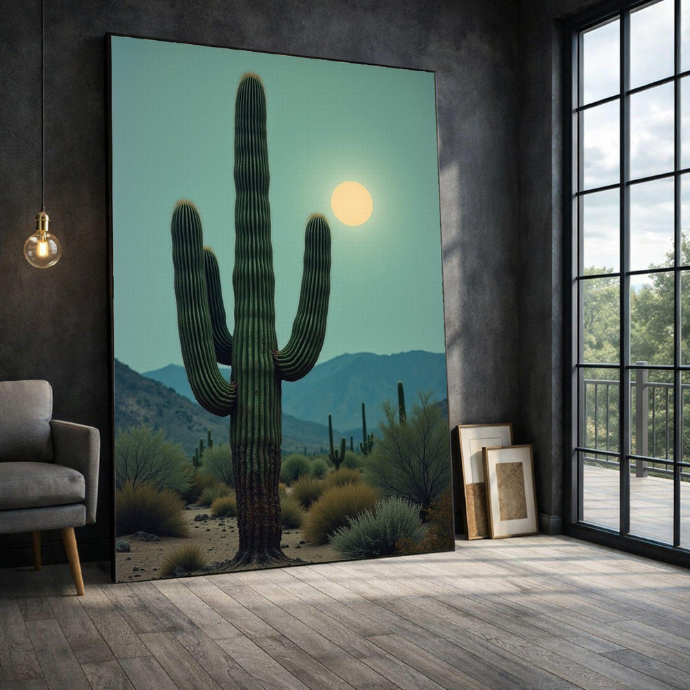 Desert Cactus Framed Wall Art, Southwest Landscape Canvas Print, Living Room Decor
