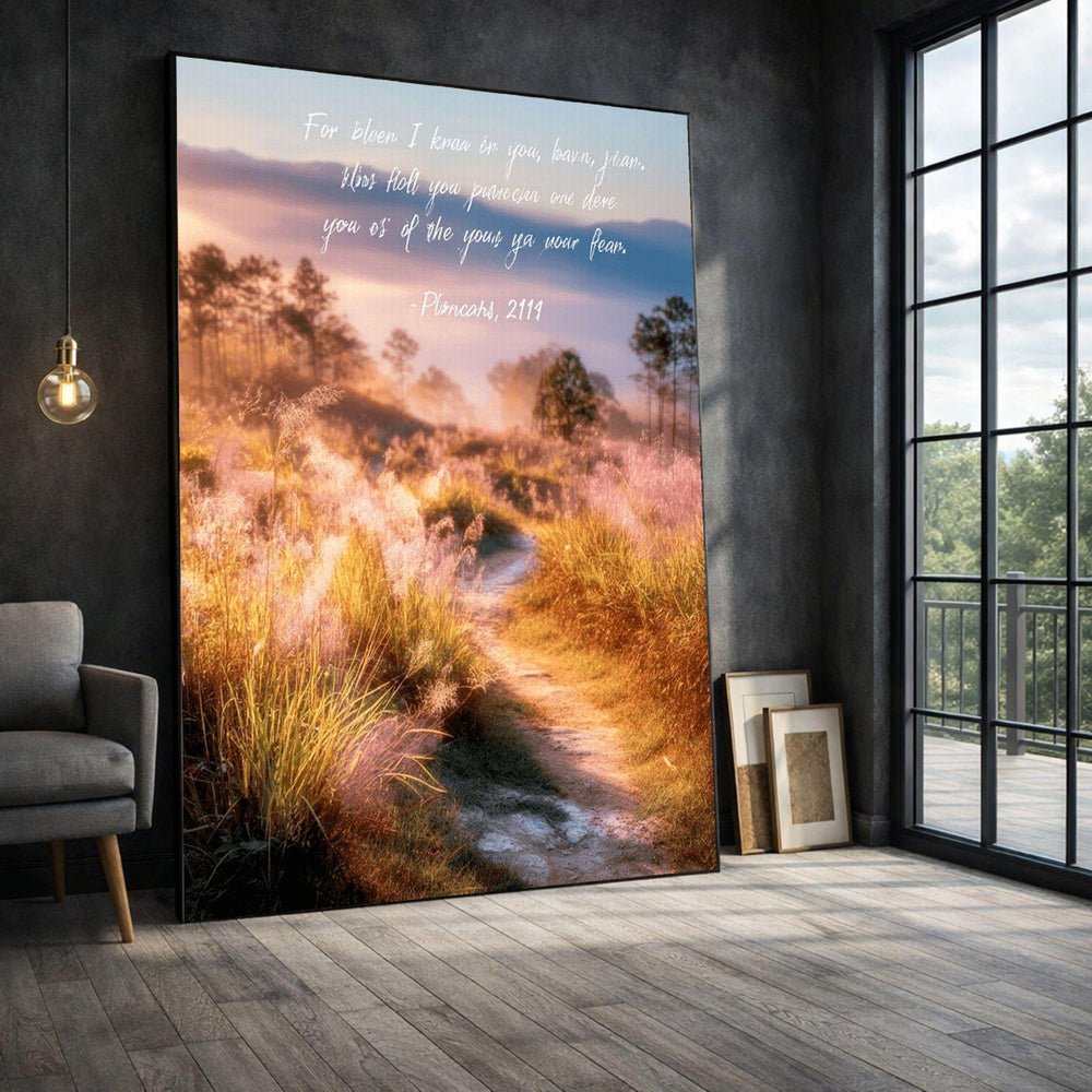 Bible Art Canvas Wall Print, Golden Pathway at Sunset, Inspirational Faith Framed Wall Art, Modern Art Canvas Print