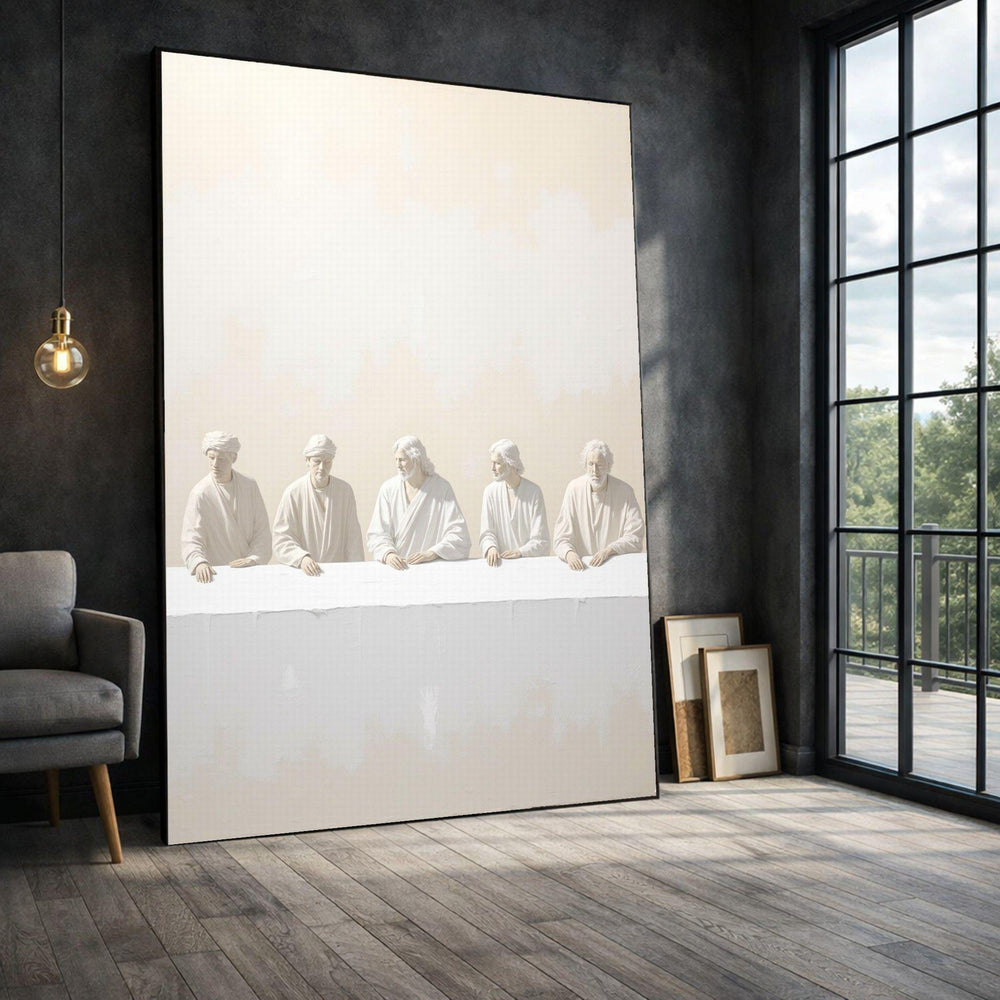 Last Supper Framed Wall Art, Neutral Framed Wall Art, Religious Living Room Decor, Modern Art Canvas Print, Christian Living Room Wall Decor