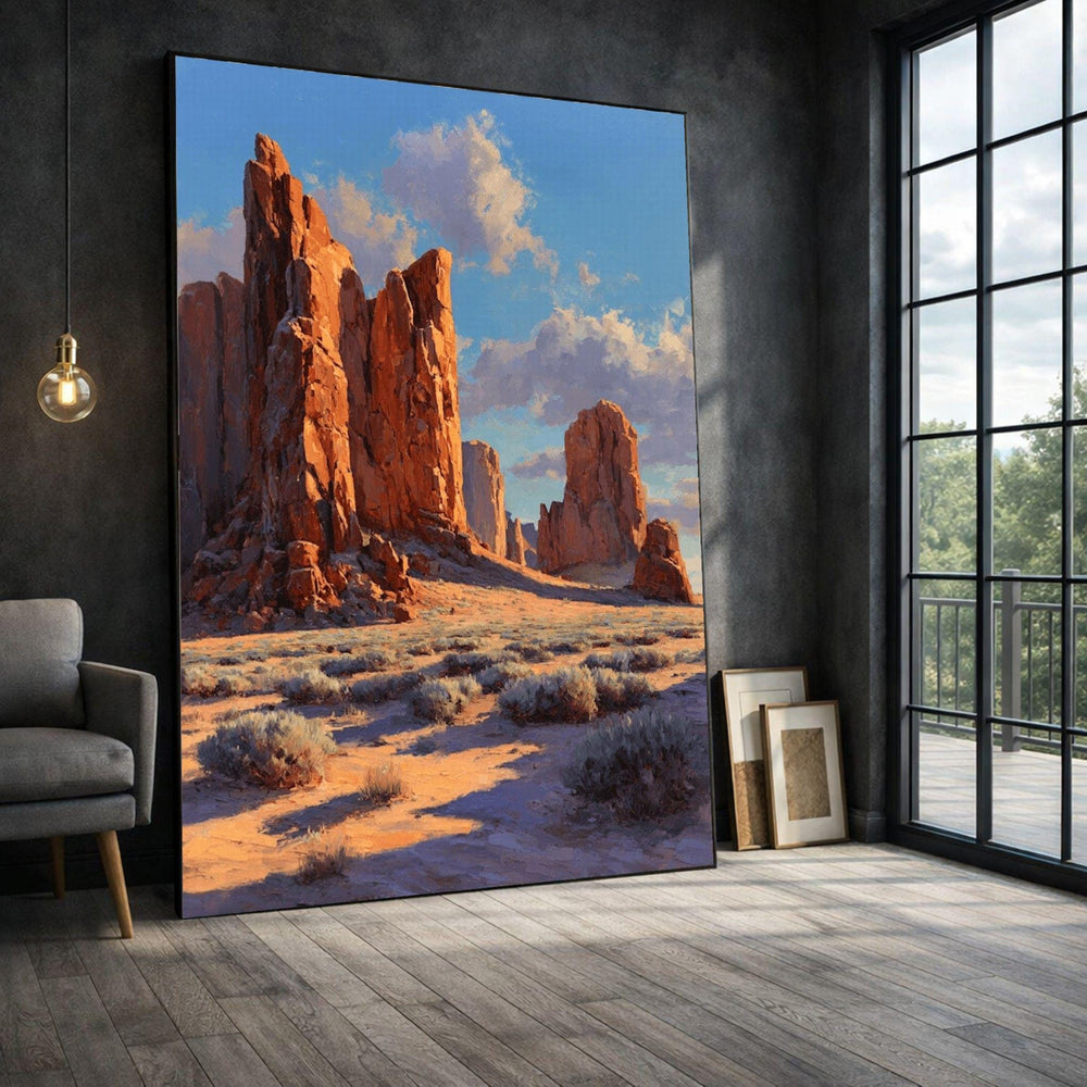 Desert Rock Formation Framed Wall Art, Red Orange Landscape Canvas Print, Nature Living Room Decor