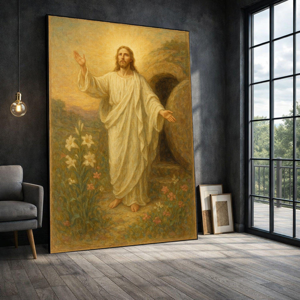 Jesus Resurrection Framed Wall Art, Spiritual Canvas Print, Religious Living Room Decor