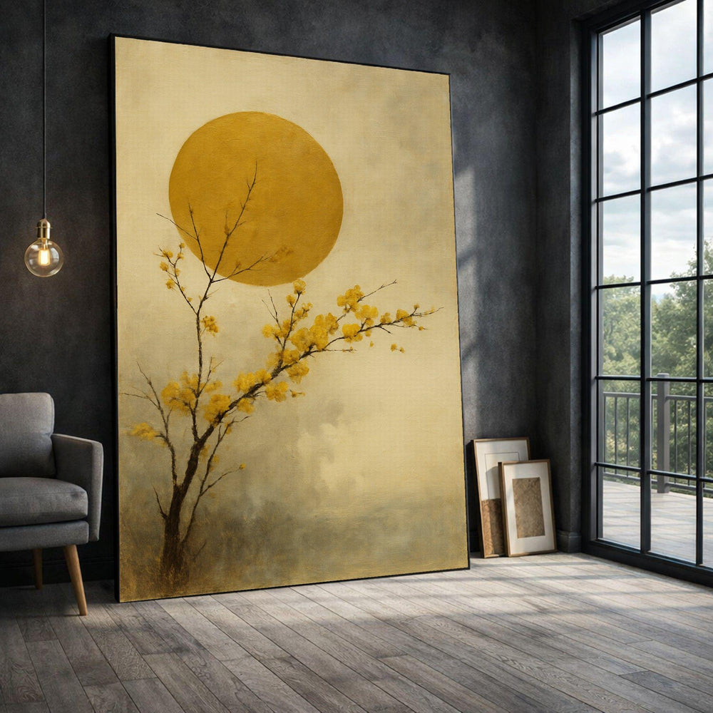 Yellow Sun Framed Wall Art, Golden Blossom Framed Wall Art, Living Room Decor, Modern Art Canvas Print, Modern Living Room Wall Decor