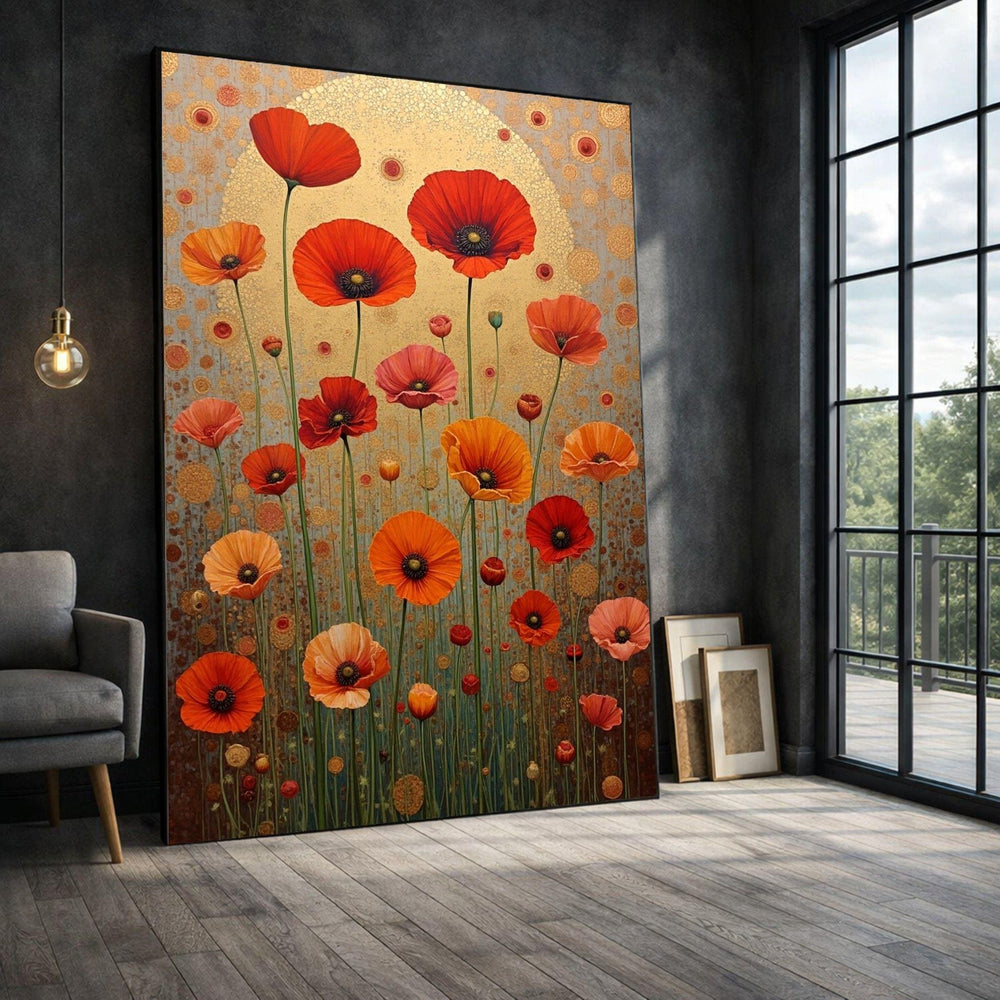 Golden Poppy Framed Wall Art, Vibrant Floral Framed Wall Art, Living Room Decor, Botanical Floral Canvas Print