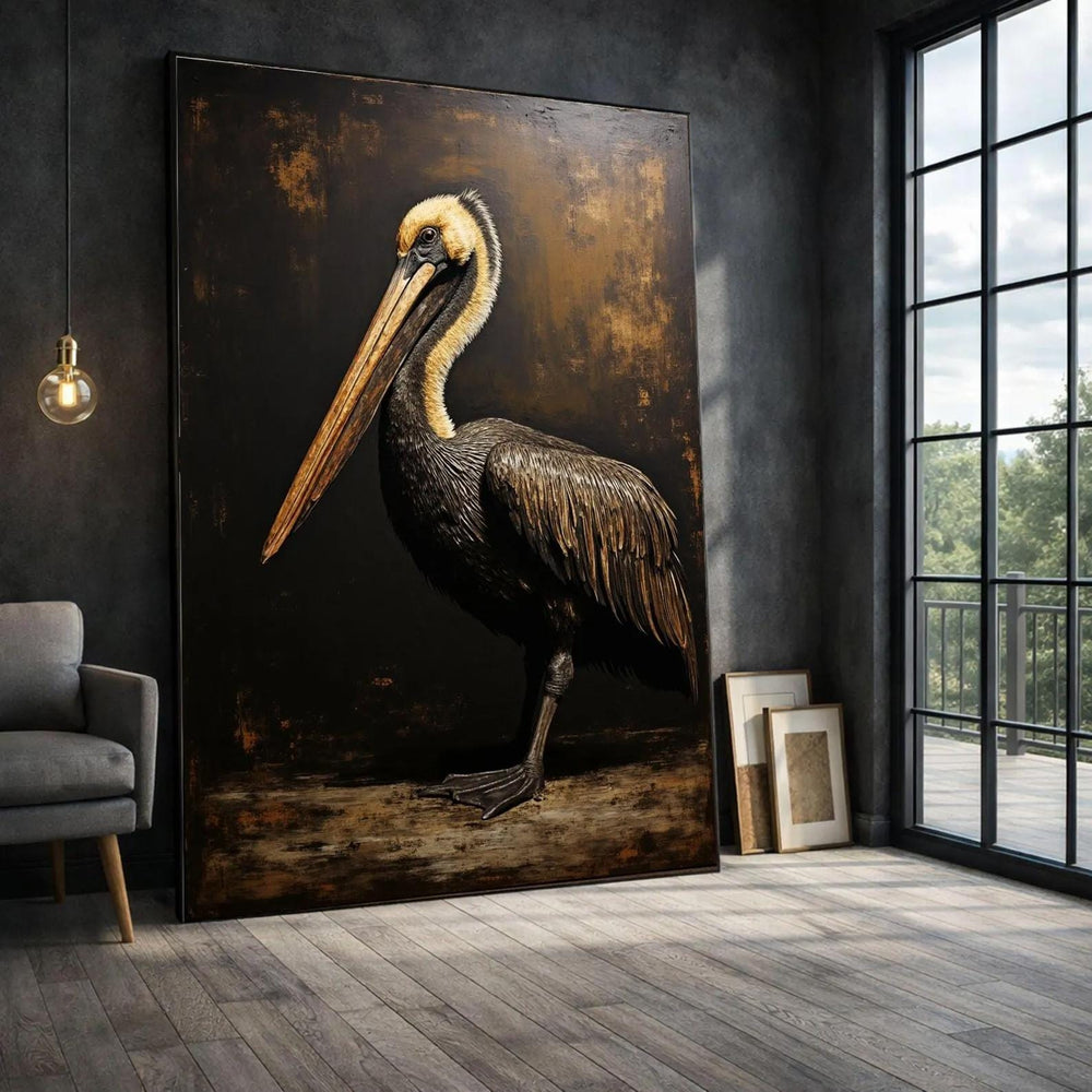 Pelican Framed Wall Art, Dark Rustic Framed Wall Art, Living Room Decor, Modern Art Canvas Print, Rustic Farmhouse Living Room Decor