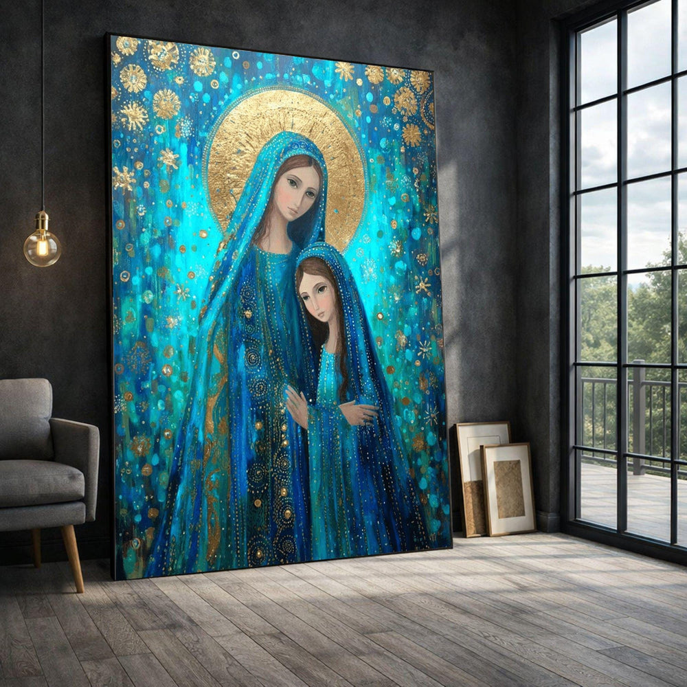 Byzantine Madonna and Child Framed Wall Art, Vintage Religious Icon Canvas Print, Orthodox Christian Decor