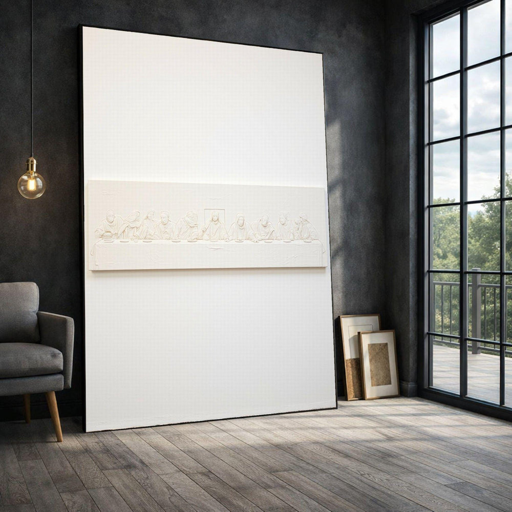 Last Supper Framed Wall Art, Minimalist Religious Canvas Print, Living Room Decor