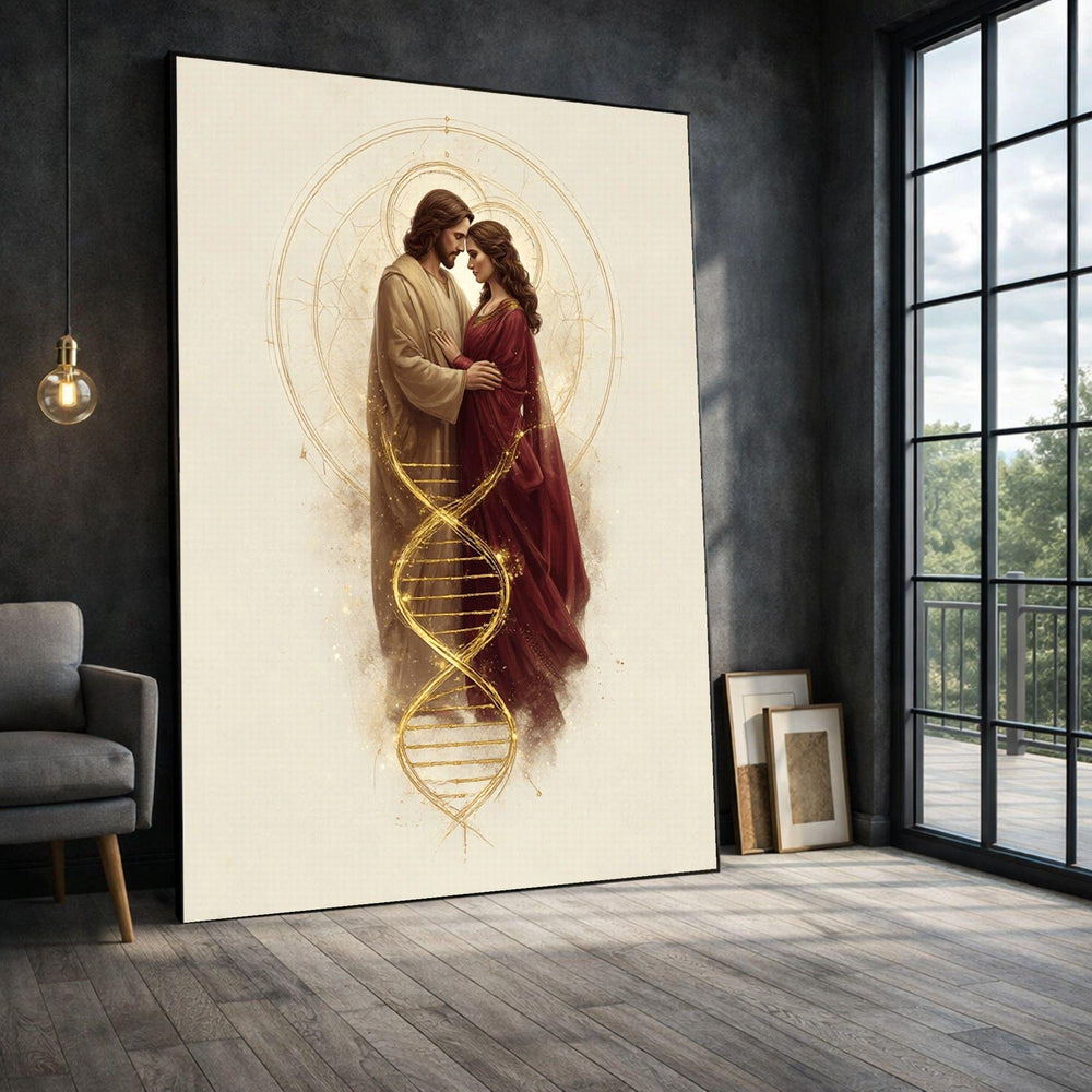 Jesus and Mary Framed Wall Art, Spiritual Dna Canvas Print, Religious Living Room Decor