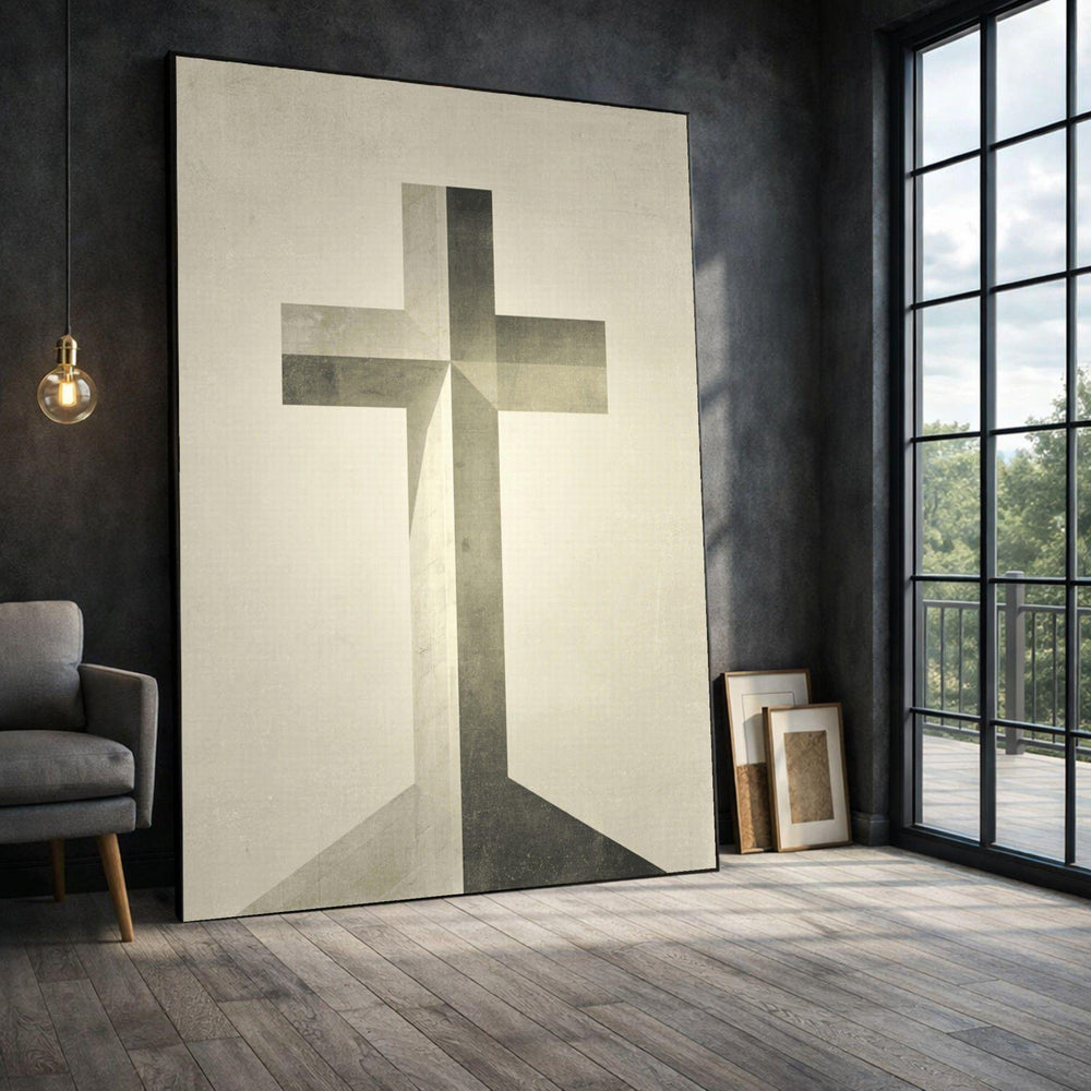 Cross Framed Wall Art, Monochrome Framed Wall Art, Minimalist Living Room Decor, Modern Art Canvas Print, Minimalist Modern Bedroom Decor
