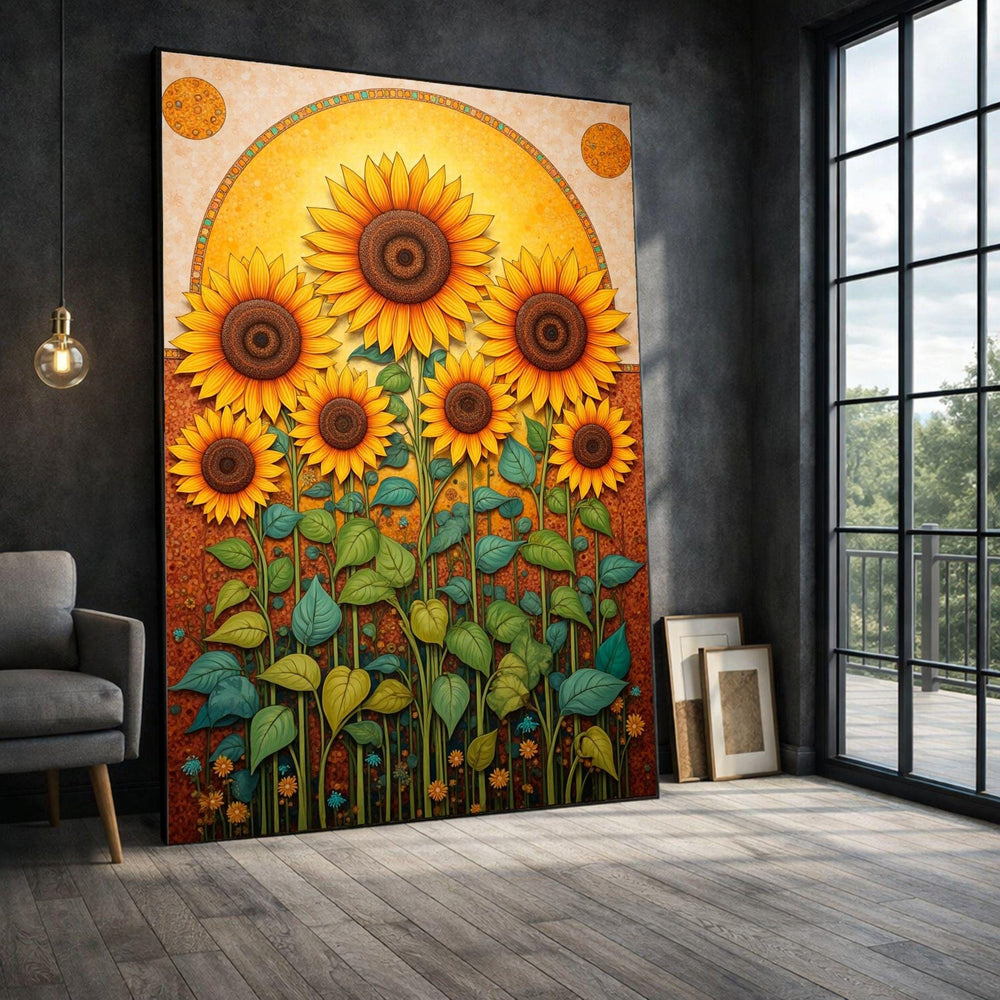Sunflower Field Framed Wall Art, Vibrant Floral Canvas Print, Boho Living Room Decor
