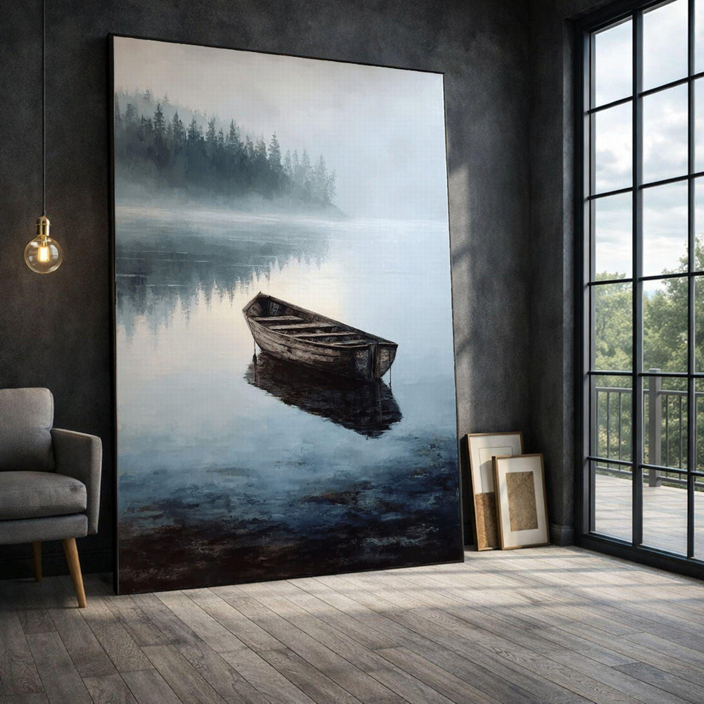 Rustic Rowboat Framed Wall Art, Misty Lake Framed Wall Art, Coastal Living, Mediterranean Coastal Canvas Print
