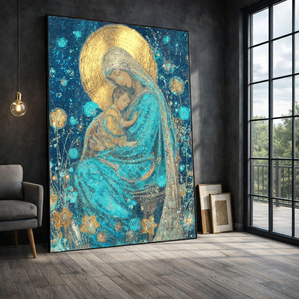 Byzantine Madonna and Child Framed Wall Art, Vintage Religious Icon Canvas Print, Orthodox Christian Decor