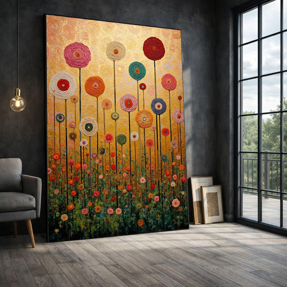 Colorful Floral Dream Framed Wall Art, Vibrant Spiral Flowers Canvas Print, Living Room Decor