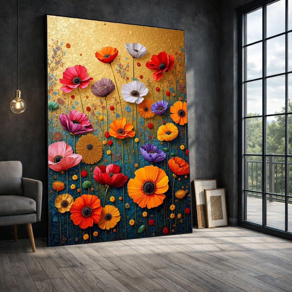 Colorful Wildflower Framed Wall Art, Vibrant Floral Canvas Print, Botanical Living Room Art