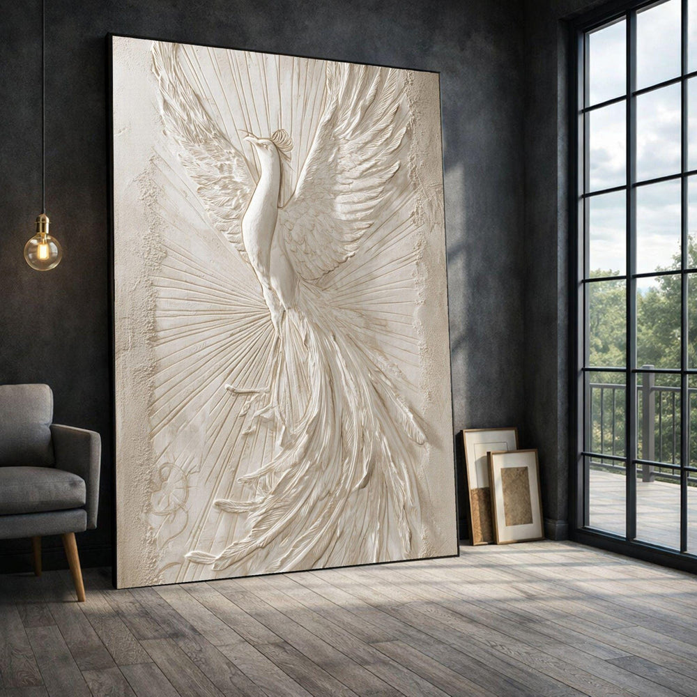 Phoenix Framed Wall Art, Ivory Framed Wall Art, Living Room Decor, Modern Art Canvas Print, Modern Living Room Wall Decor