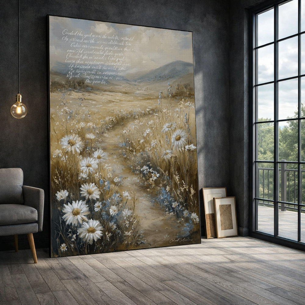 Bible Art Canvas Wall Print, Serene Wildflower Path, Christian Faith Decor Framed Wall Art, Religious Spiritual Canvas Print