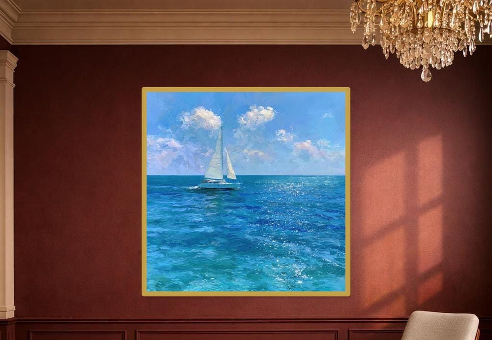 Sailboat on Ocean Canvas Print, Ocean Print, Living Room Wall Decor, Ready to Hang