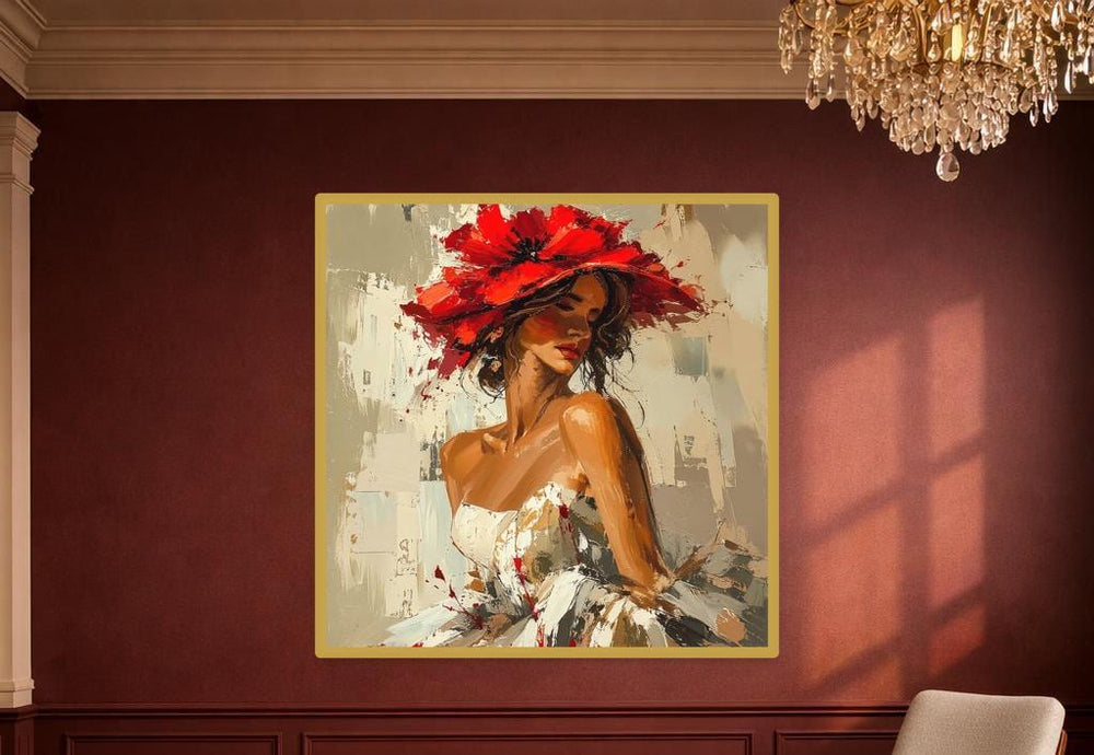 Floral Woman Portrait Framed Canvas Print, Black Red Floral Wall Art, Dark Romantic Bedroom Decor