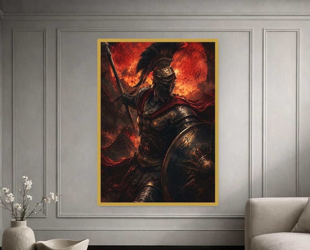 Red Samurai Warrior Canvas Print, Katana Warrior Wall Art, Japanese Office Decor, Ready to Hang
