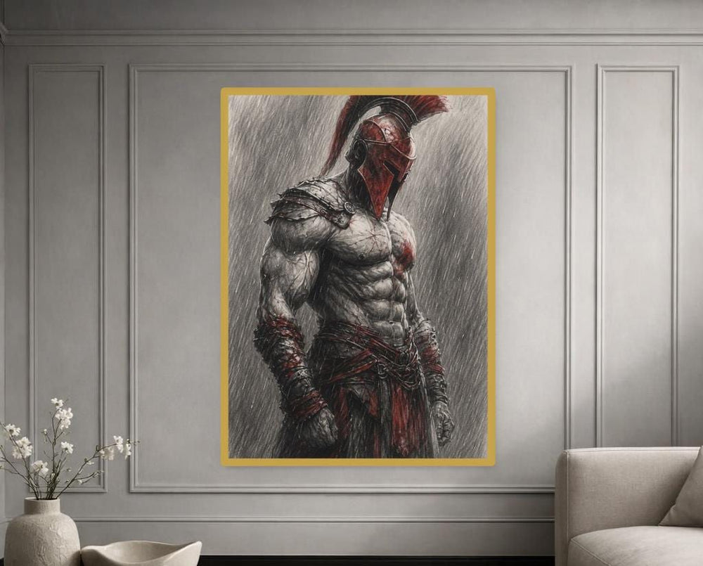 Red Samurai Warrior Framed Canvas Print, Japanese Warrior Wall Art, Modern Office Decor