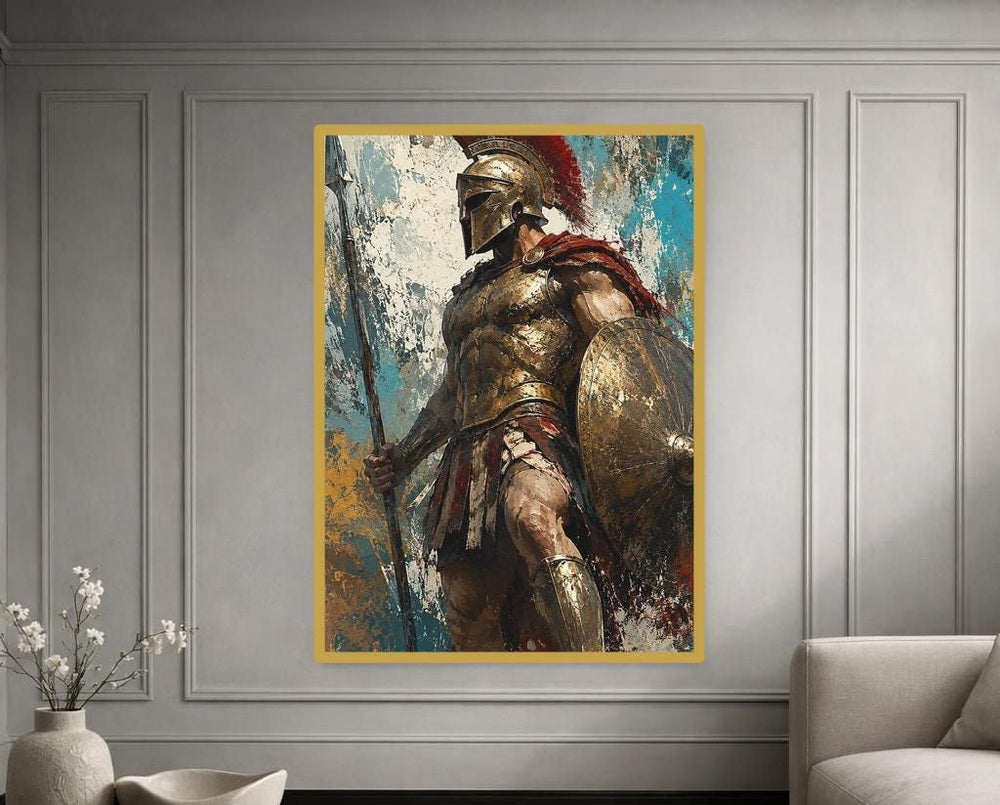 Gold Samurai Warrior Canvas Wall Art, Sword Warrior Portrait, Japanese Study Decor, Framed Canvas