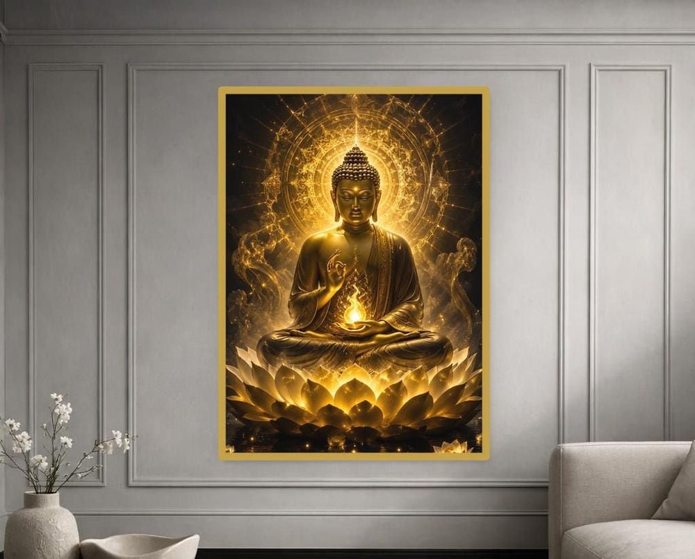Golden Buddha Mandala Canvas Print, Buddha Print, Meditation Room Wall Decor, Ready to Hang