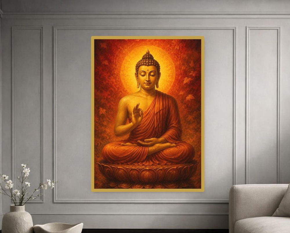 Golden Buddha Framed Canvas Print, Spiritual Art Wall Art, Meditation Room Decor