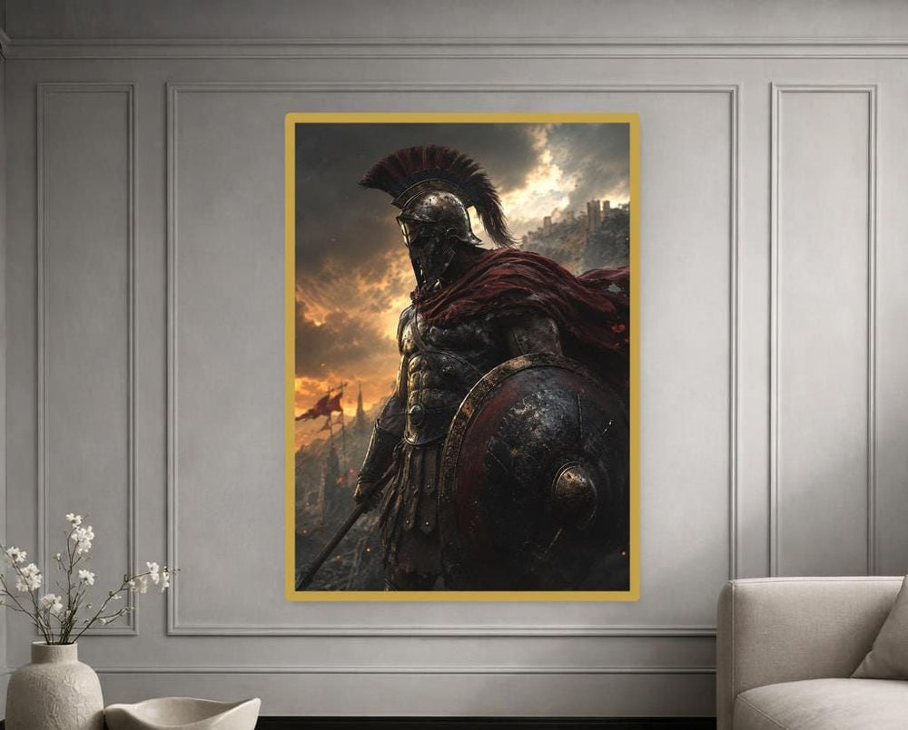Red Samurai Warrior Canvas Wall Art, Sword Warrior Portrait, Japanese Study Decor, Framed Canvas