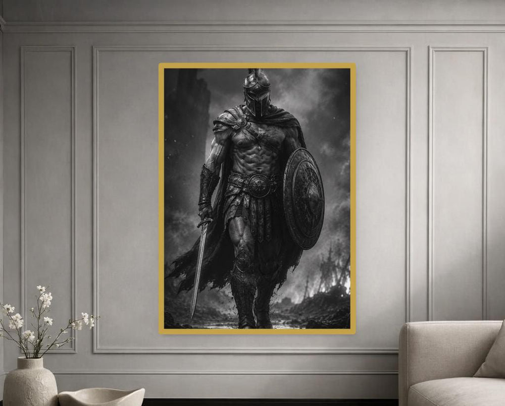 Greek Warrior with Shield Canvas Print, Warrior Canvas, Office Wall Decor, Ready to Hang
