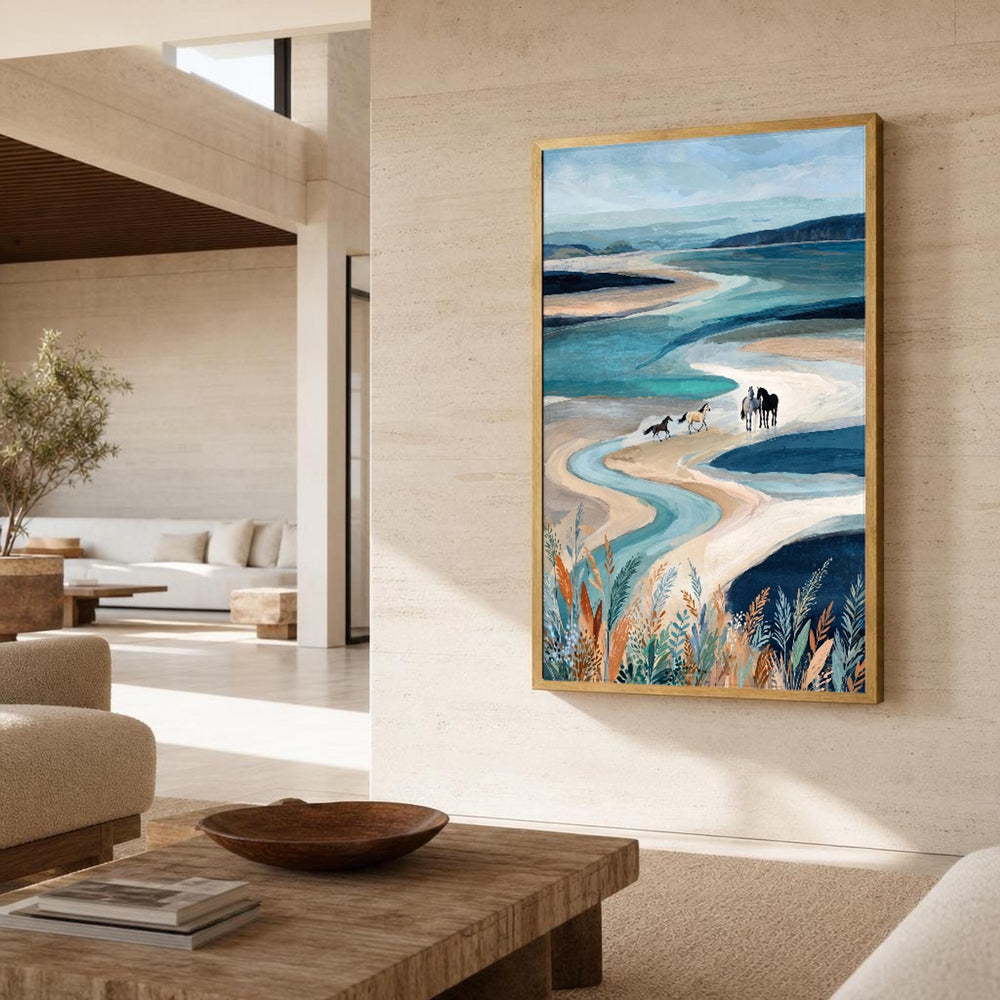 Horses By a River Canvas Wall Art, Serene