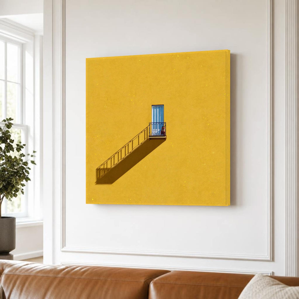 Yellow Wall with Balcony Canvas Wall Art, Minimalist, Architecture