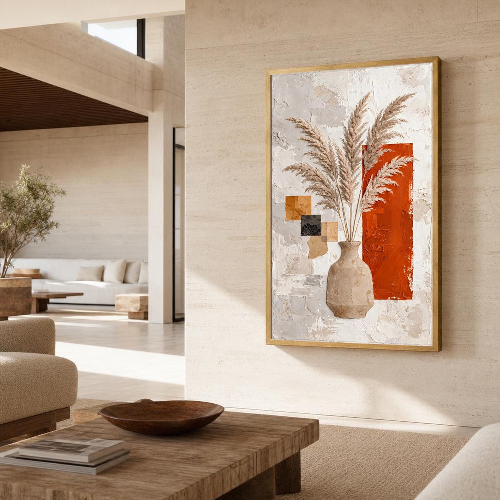 Vase with Pampas Grass Canvas Wall Art, Modern, Abstract