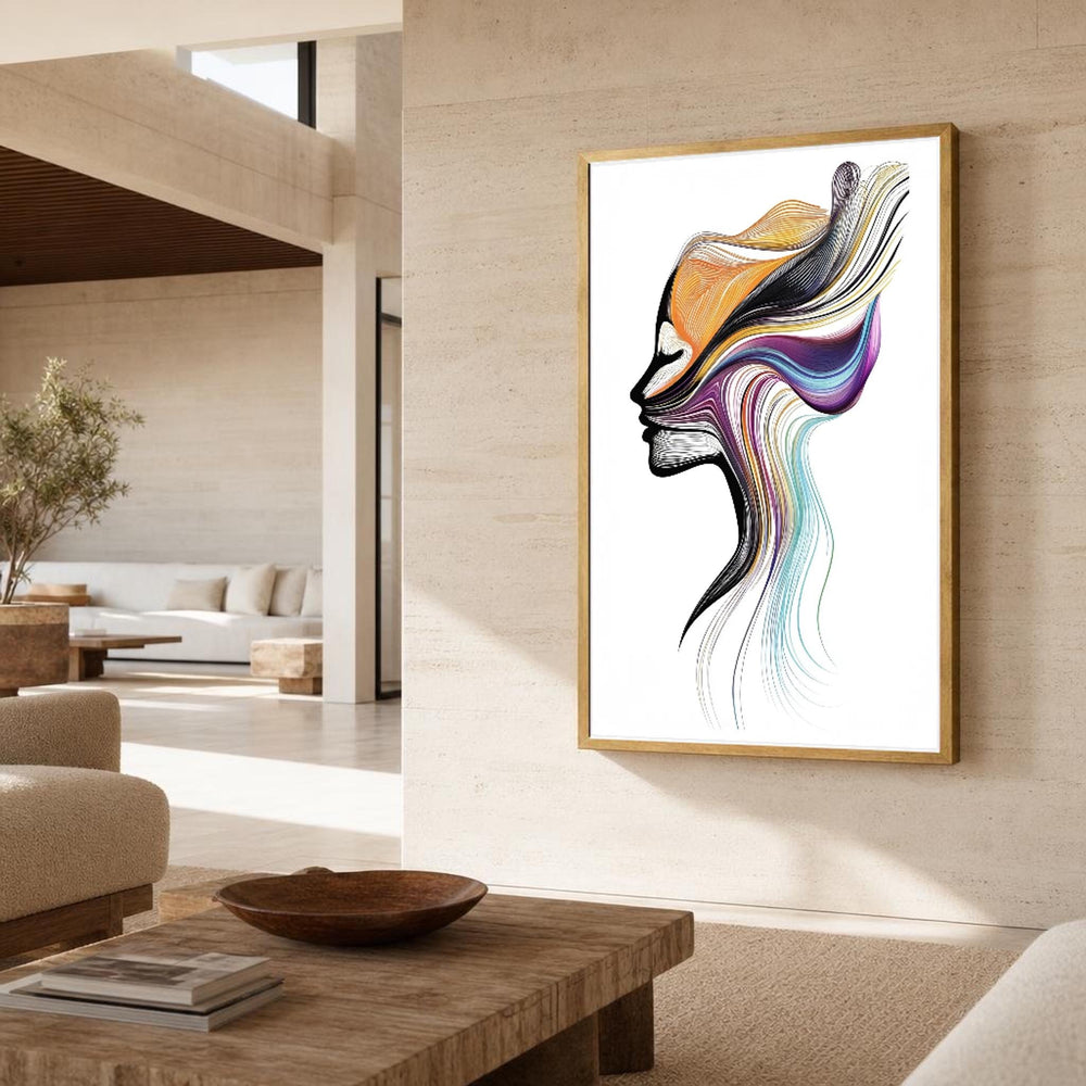 Abstract Female Portrait Canvas Wall Art, Modern