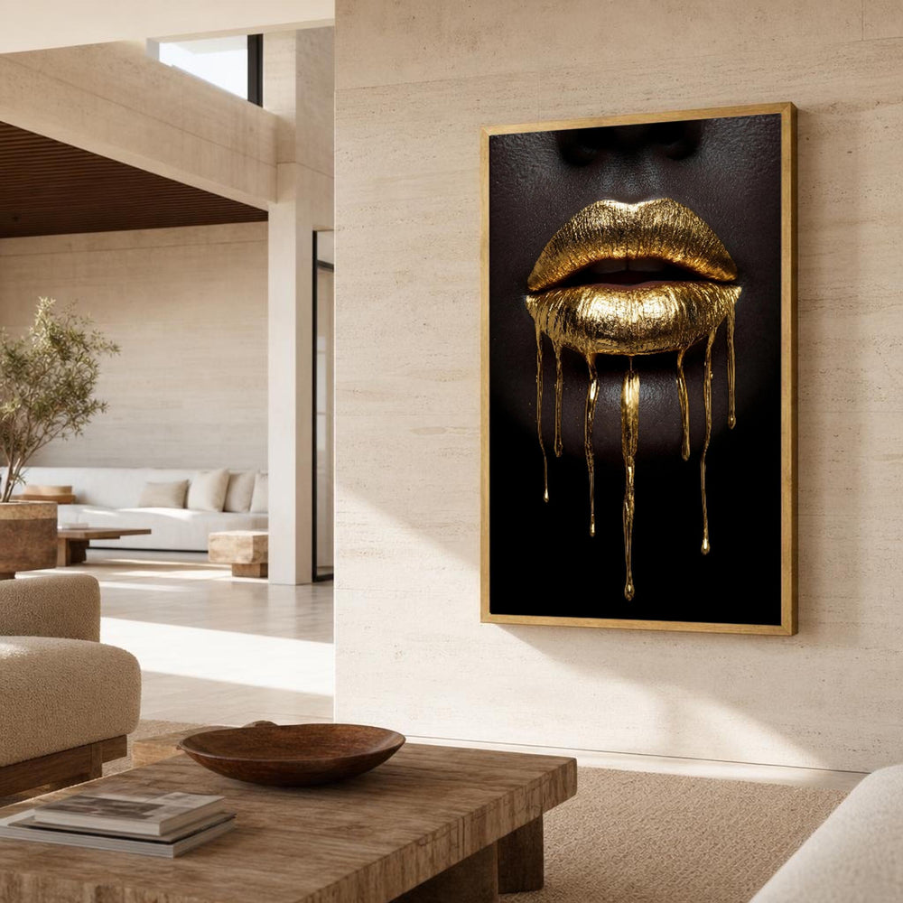 Black and Gold Lips Canvas Wall Art