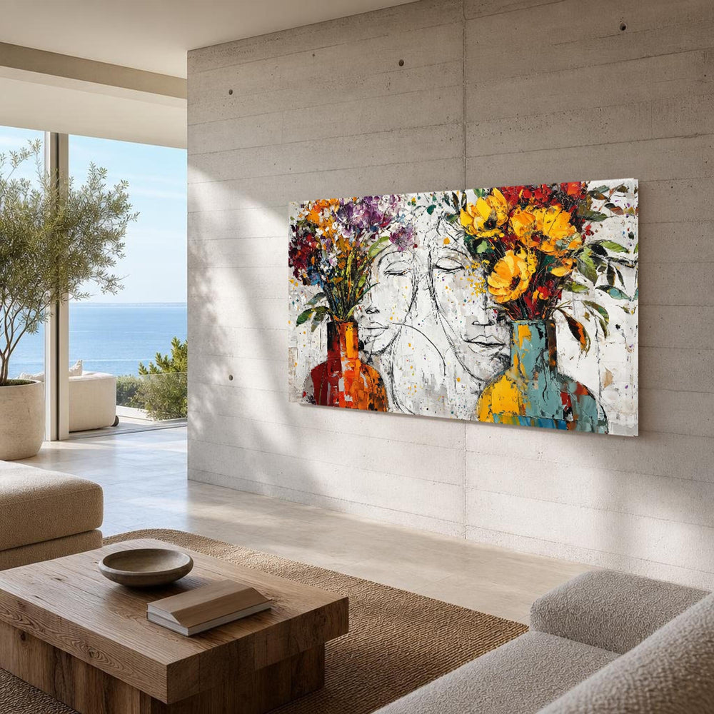 Floral Female Portraits Canvas Wall Art, Vibrant, Abstract