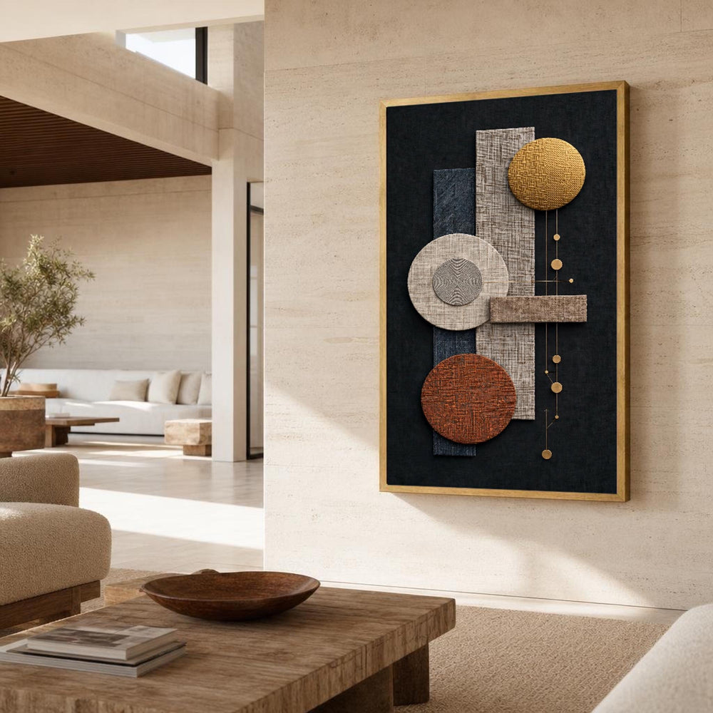 Black and Beige Abstract Geometric Composition Canvas Wall Art