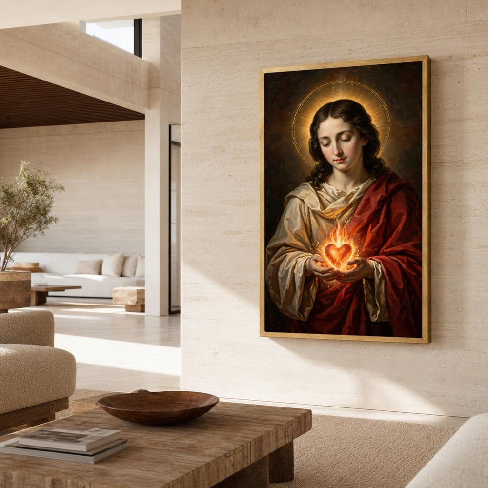 Sacred Heart of Jesus Religious Christian Canvas Wall Art, Christian Sacred Art