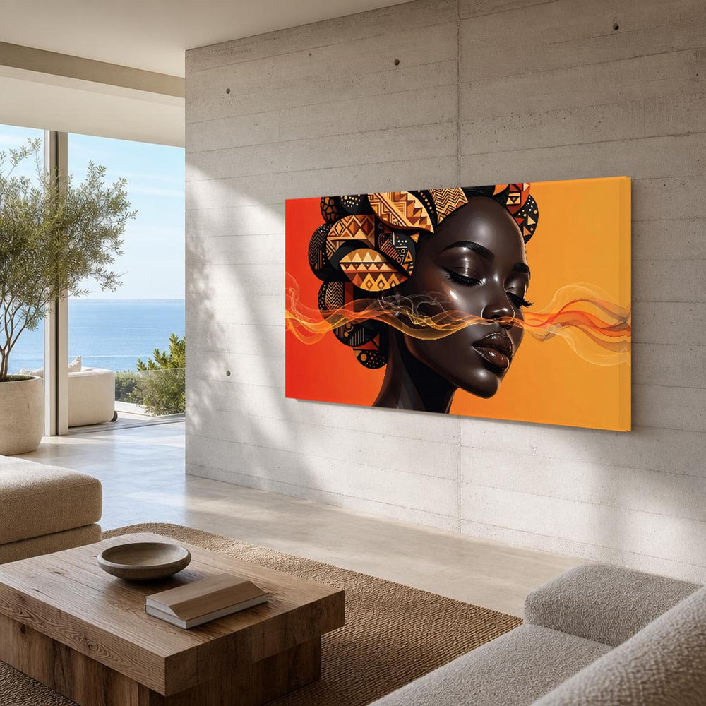 Bold Afro Art Vibrant Cigar Smoker Canvas Wall Art, Portrait