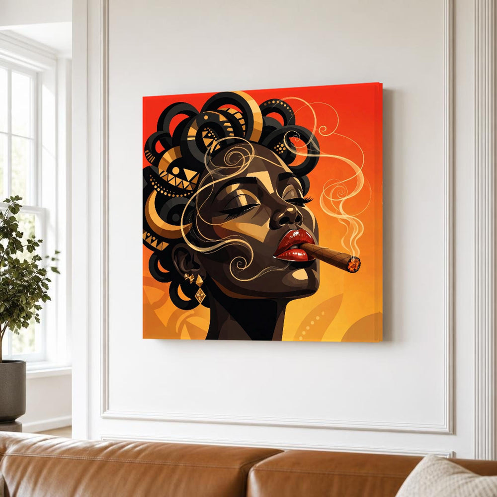 Bold Afro Art Vibrant Cigar Smoker Canvas Wall Art, Modern Minimalist Abstract, Portrait